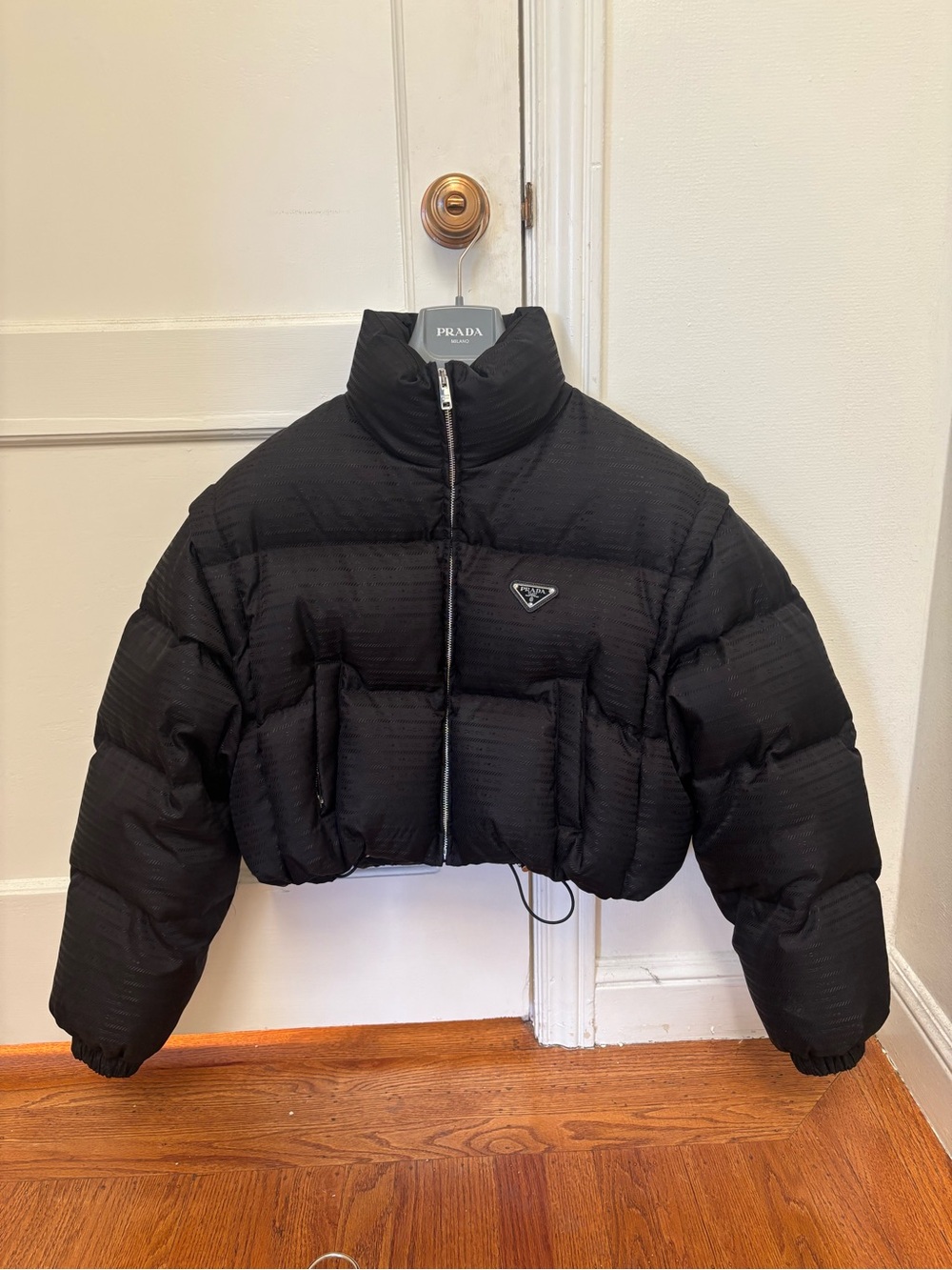 Prada Black Cropped Puffer Jacket size 38IT